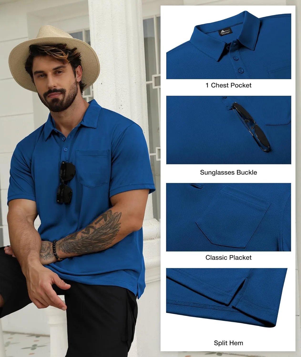 SCODI 5 Pack Mens Pocket Polo Shirts Short Sleeve Multipack Golf Shirt for Men Moisture Wicking Casual Athletic Work T-Shirts