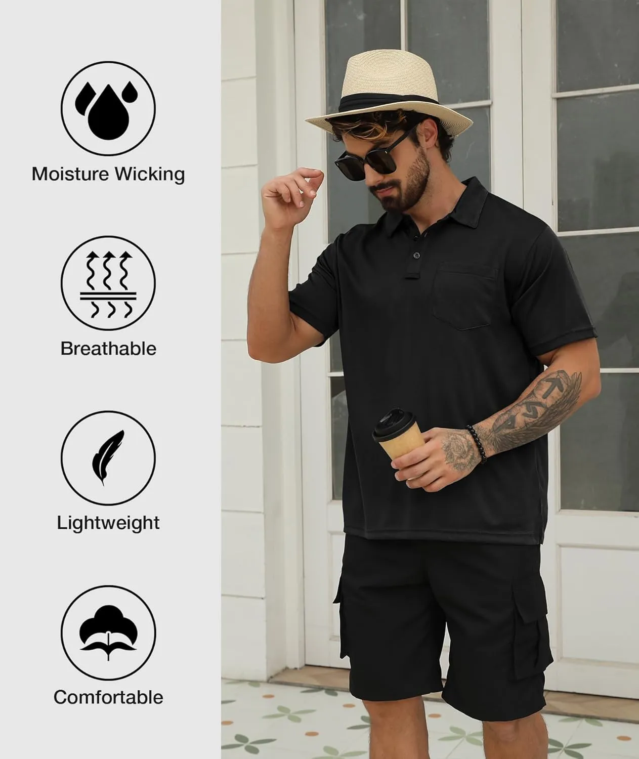 SCODI 5 Pack Mens Pocket Polo Shirts Short Sleeve Multipack Golf Shirt for Men Moisture Wicking Casual Athletic Work T-Shirts