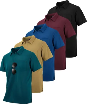 SCODI 5 Pack Mens Pocket Polo Shirts Short Sleeve Multipack Golf Shirt for Men Moisture Wicking Casual Athletic Work T-Shirts
