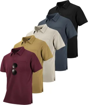 SCODI 5 Pack Mens Pocket Polo Shirts Short Sleeve Multipack Golf Shirt for Men Moisture Wicking Casual Athletic Work T-Shirts