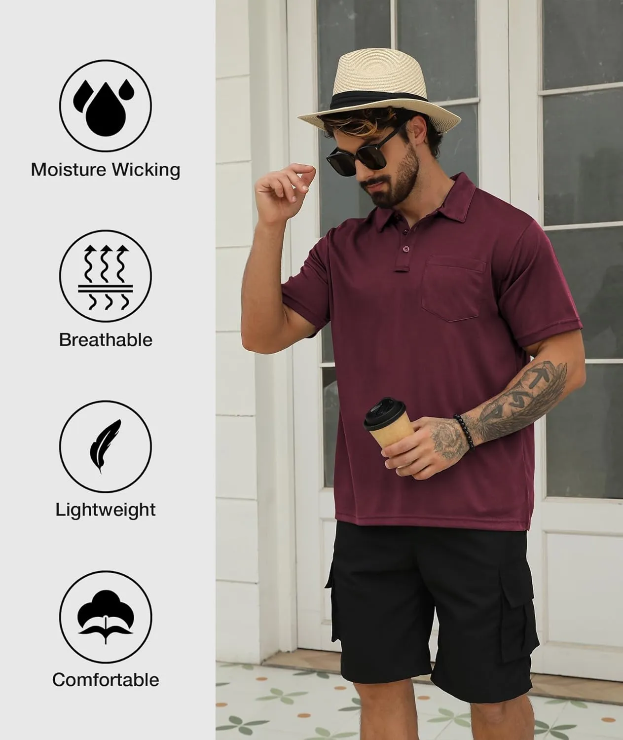 SCODI 5 Pack Mens Pocket Polo Shirts Short Sleeve Multipack Golf Shirt for Men Moisture Wicking Casual Athletic Work T-Shirts