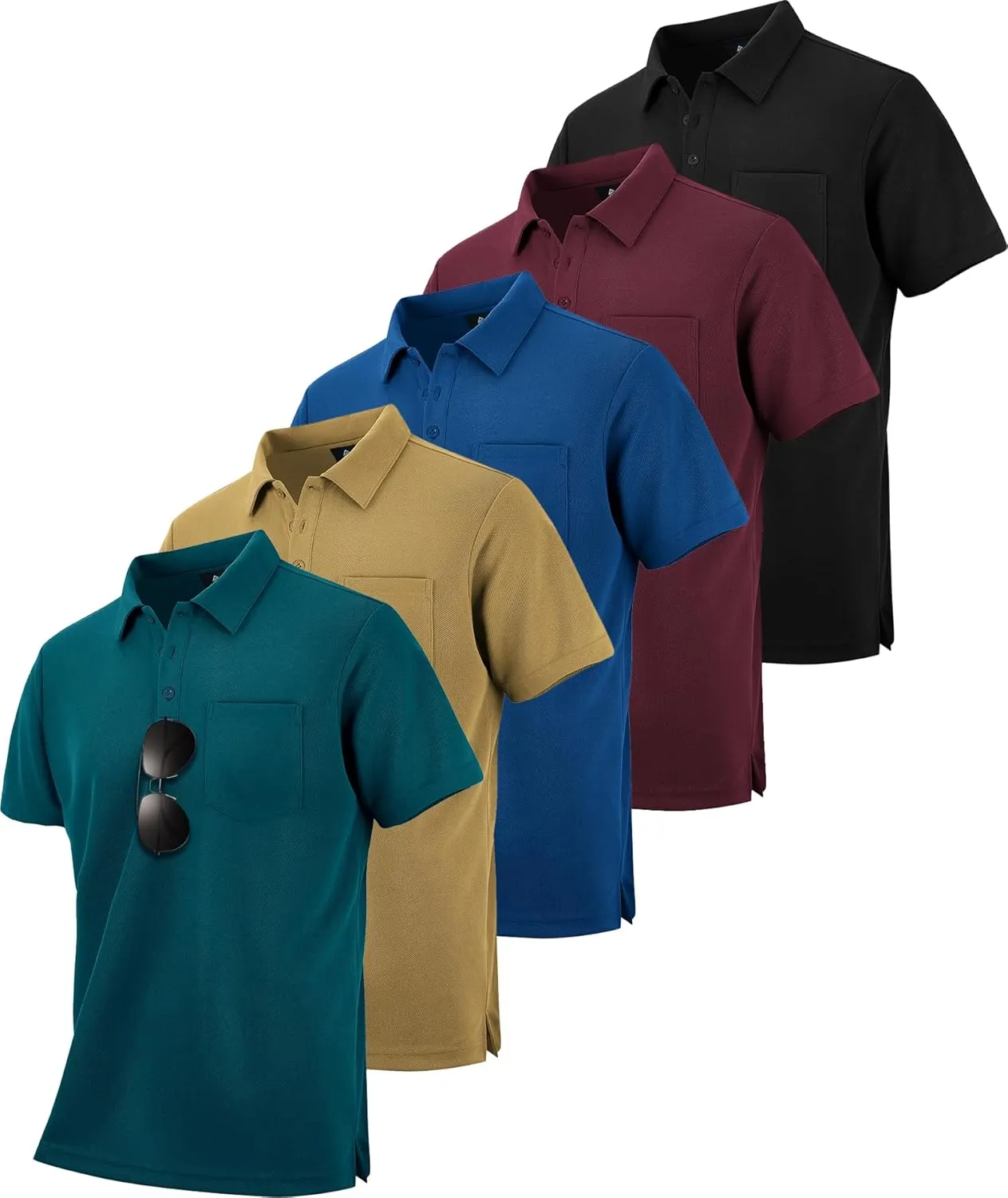 SCODI 5 Pack Mens Pocket Polo Shirts Short Sleeve Multipack Golf Shirt for Men Moisture Wicking Casual Athletic Work T-Shirts