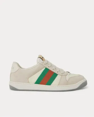 Screener Webbing-Trimmed Nubuck, Mesh and Leather  Beige low top sneakers