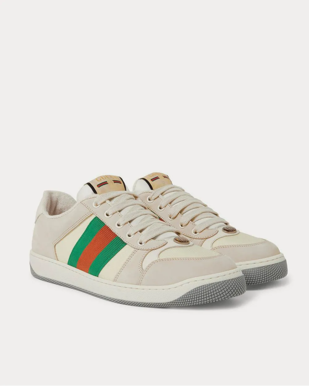 Screener Webbing-Trimmed Nubuck, Mesh and Leather  Beige low top sneakers