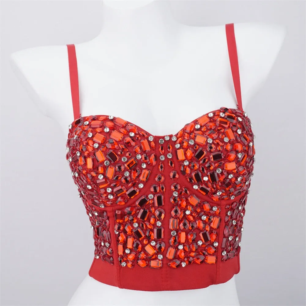 Sexy Luxury Sequined Rhinestone Tank Top Women Clothes Quality Party Corset Woman Bra Camis Blusas High End Crop Tops Ladies