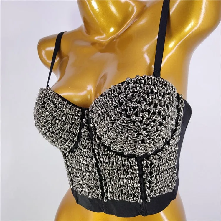 Sexy Luxury Sequined Rhinestone Tank Top Women Clothes Quality Party Corset Woman Bra Camis Blusas High End Crop Tops Ladies