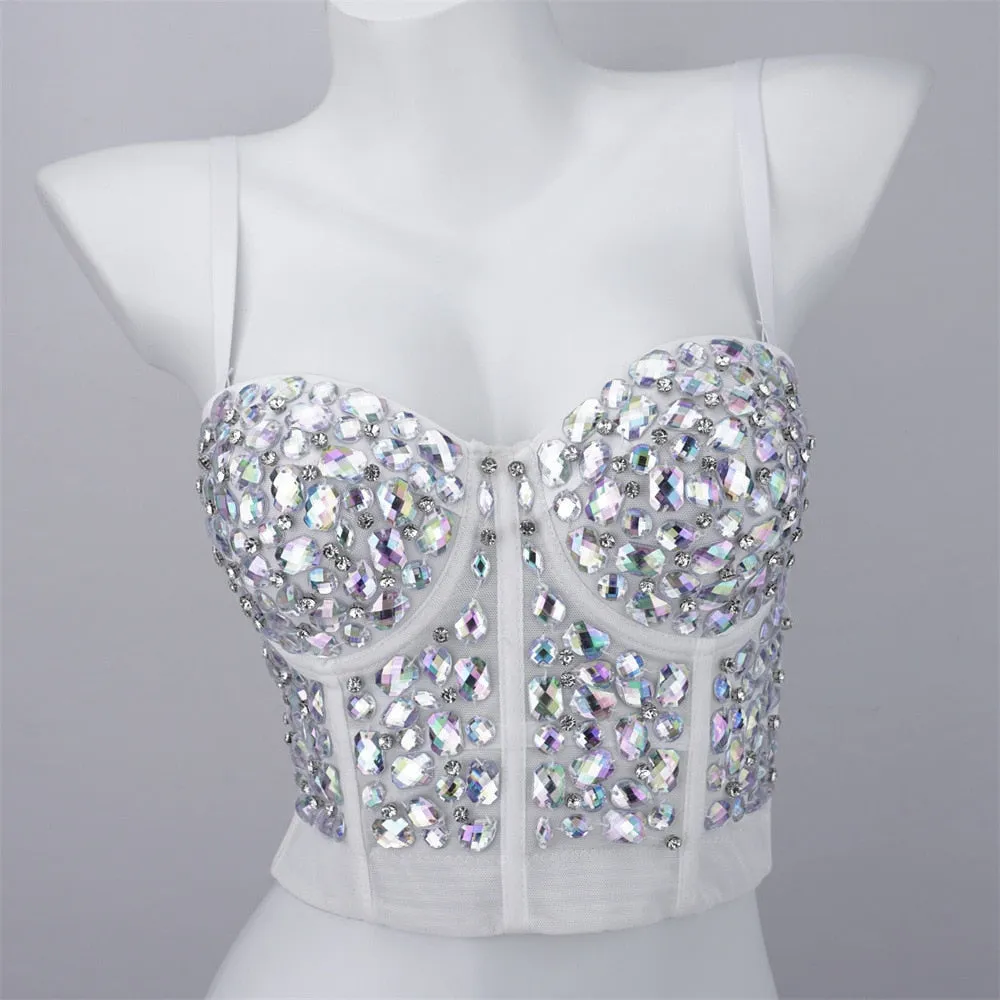 Sexy Luxury Sequined Rhinestone Tank Top Women Clothes Quality Party Corset Woman Bra Camis Blusas High End Crop Tops Ladies