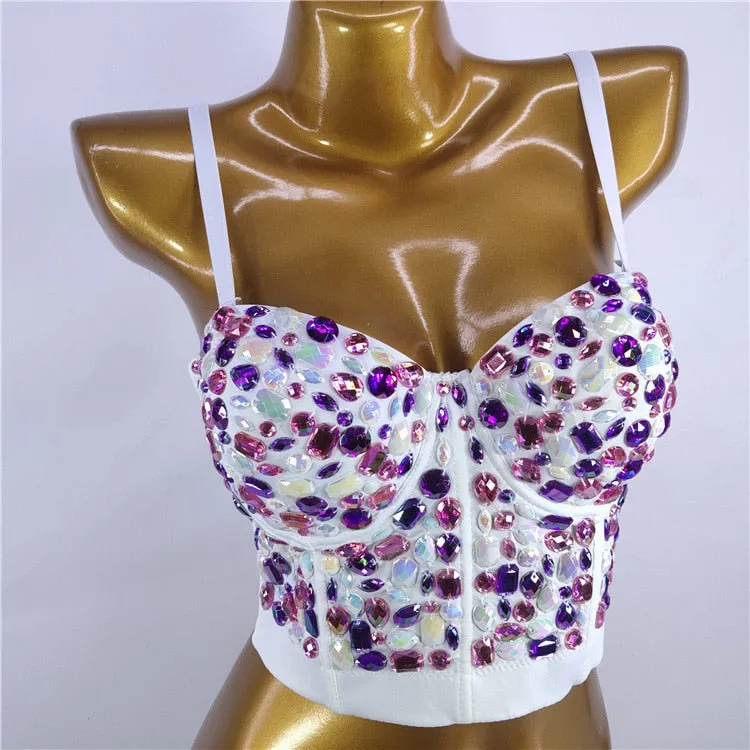 Sexy Luxury Sequined Rhinestone Tank Top Women Clothes Quality Party Corset Woman Bra Camis Blusas High End Crop Tops Ladies