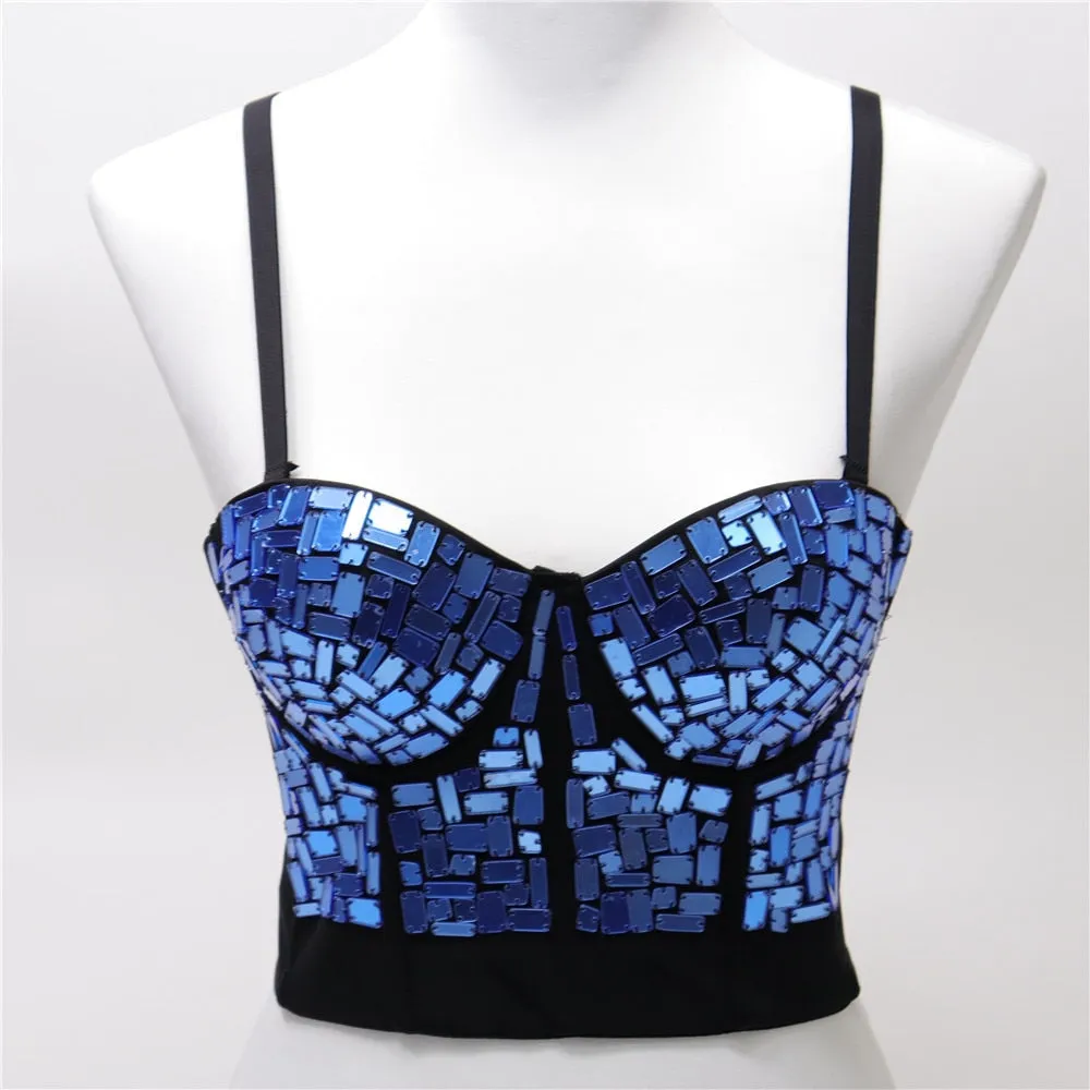 Sexy Luxury Sequined Rhinestone Tank Top Women Clothes Quality Party Corset Woman Bra Camis Blusas High End Crop Tops Ladies