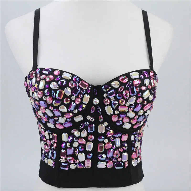 Sexy Luxury Sequined Rhinestone Tank Top Women Clothes Quality Party Corset Woman Bra Camis Blusas High End Crop Tops Ladies