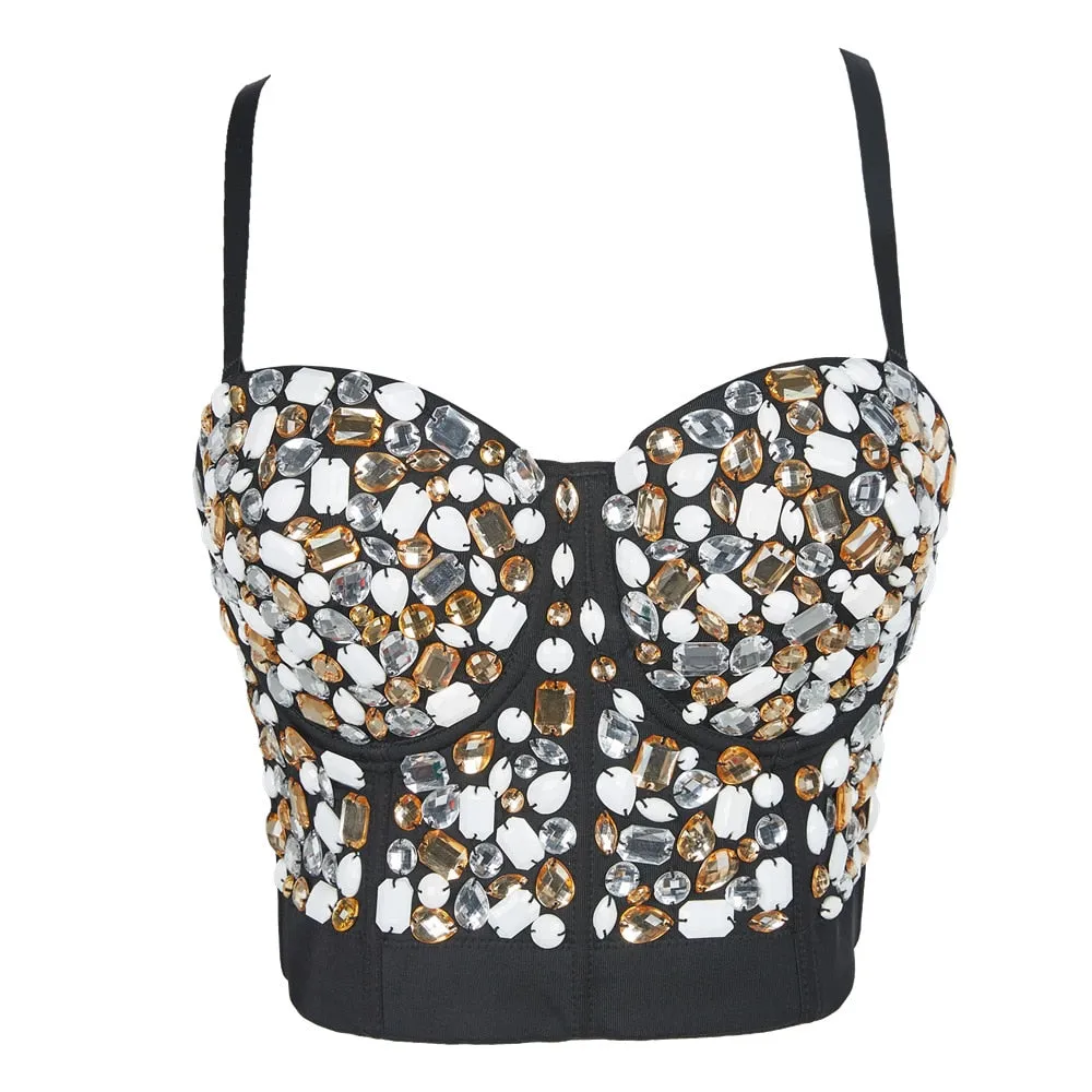Sexy Luxury Sequined Rhinestone Tank Top Women Clothes Quality Party Corset Woman Bra Camis Blusas High End Crop Tops Ladies