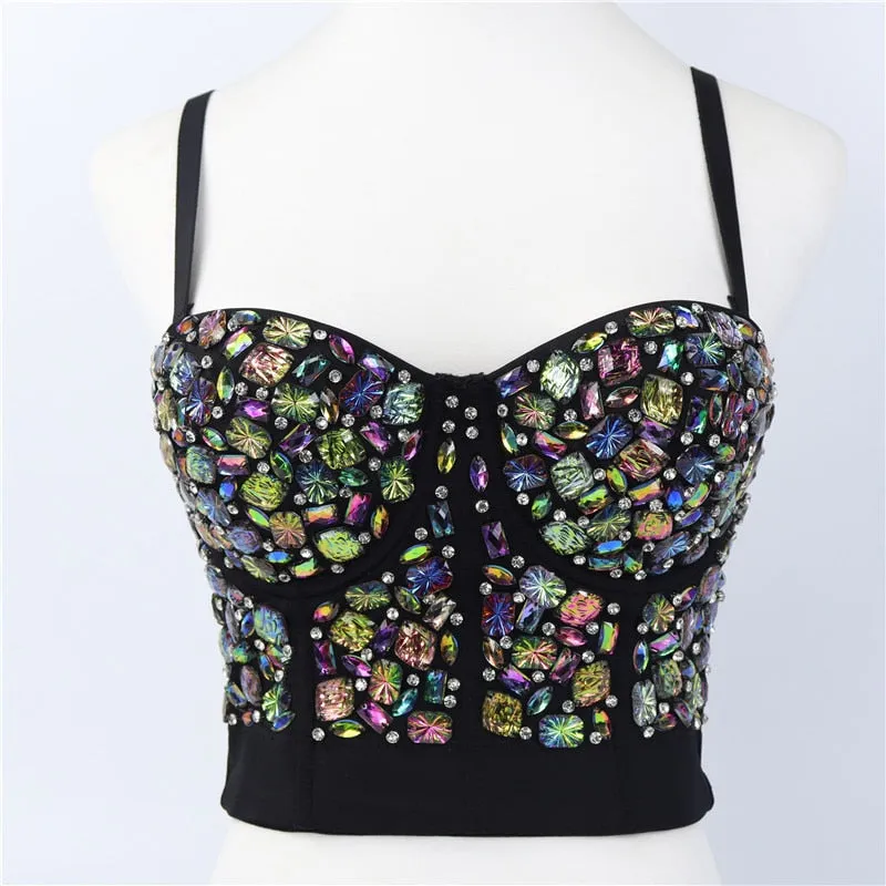 Sexy Luxury Sequined Rhinestone Tank Top Women Clothes Quality Party Corset Woman Bra Camis Blusas High End Crop Tops Ladies