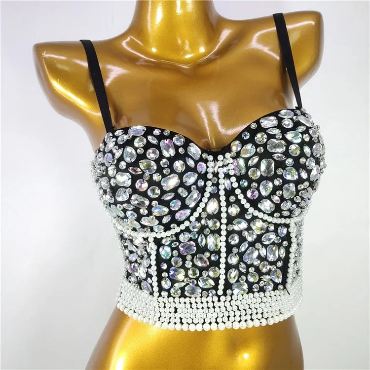 Sexy Luxury Sequined Rhinestone Tank Top Women Clothes Quality Party Corset Woman Bra Camis Blusas High End Crop Tops Ladies