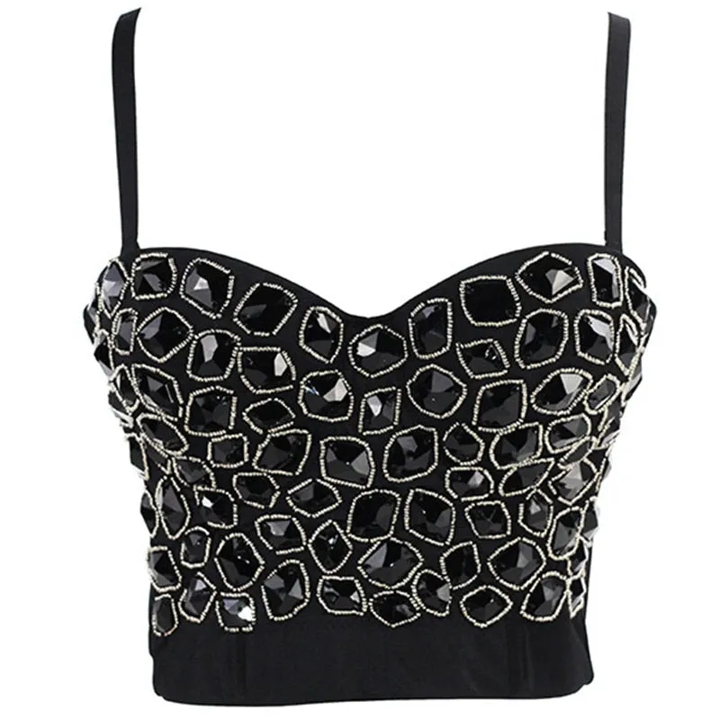 Sexy Luxury Sequined Rhinestone Tank Top Women Clothes Quality Party Corset Woman Bra Camis Blusas High End Crop Tops Ladies