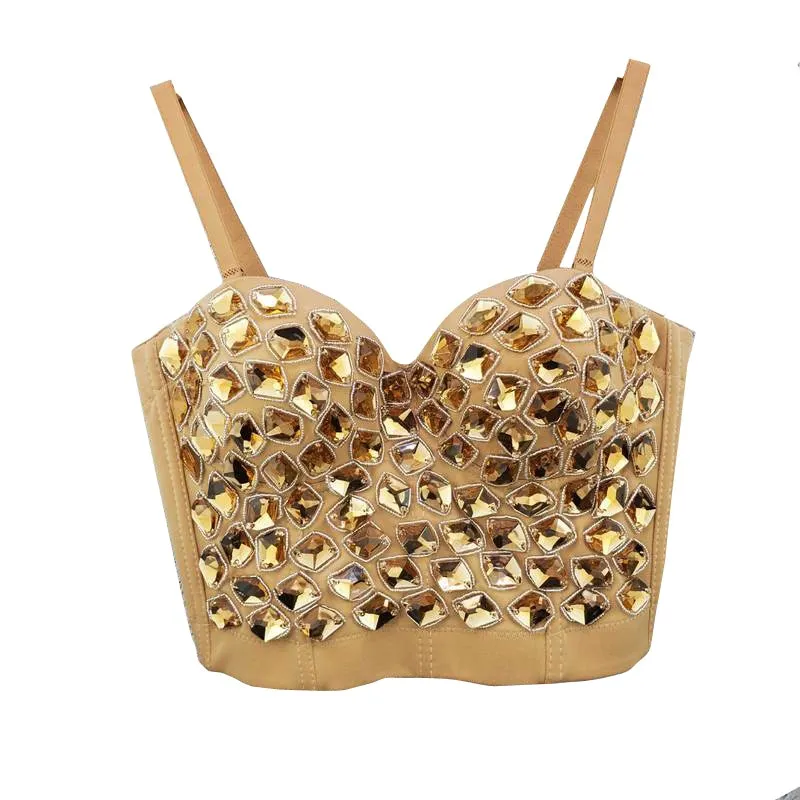 Sexy Luxury Sequined Rhinestone Tank Top Women Clothes Quality Party Corset Woman Bra Camis Blusas High End Crop Tops Ladies