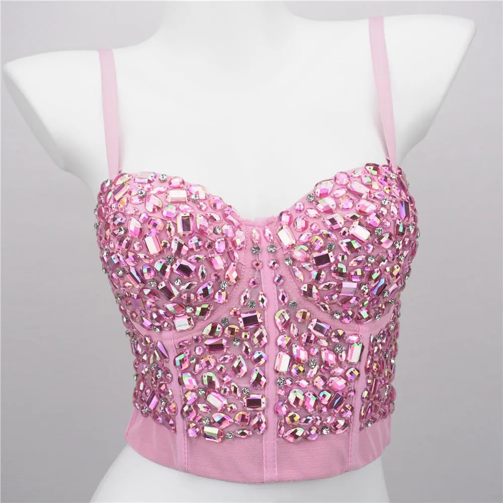 Sexy Luxury Sequined Rhinestone Tank Top Women Clothes Quality Party Corset Woman Bra Camis Blusas High End Crop Tops Ladies