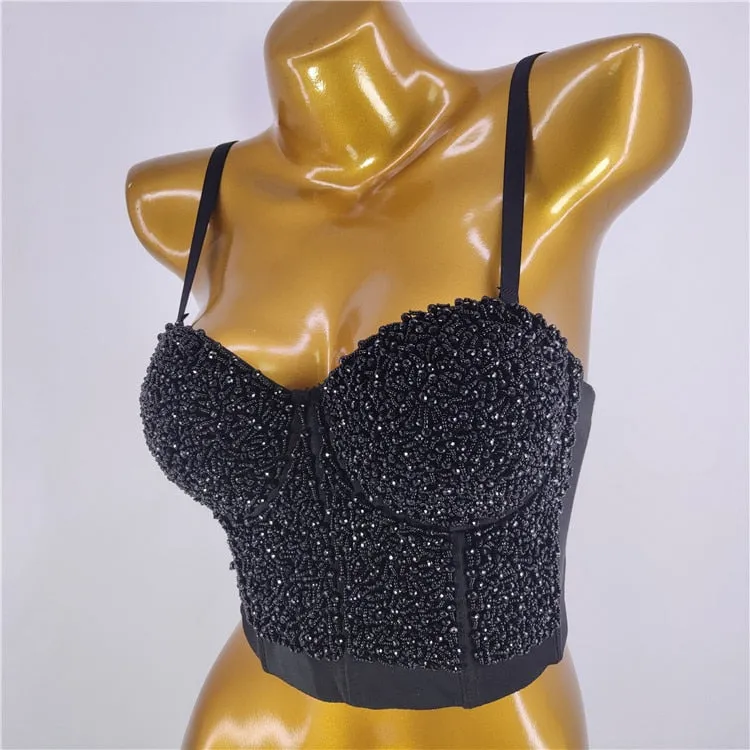 Sexy Luxury Sequined Rhinestone Tank Top Women Clothes Quality Party Corset Woman Bra Camis Blusas High End Crop Tops Ladies
