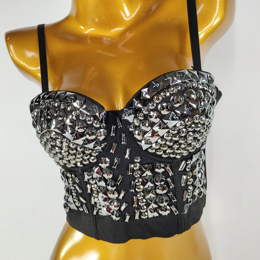 Sexy Luxury Sequined Rhinestone Tank Top Women Clothes Quality Party Corset Woman Bra Camis Blusas High End Crop Tops Ladies