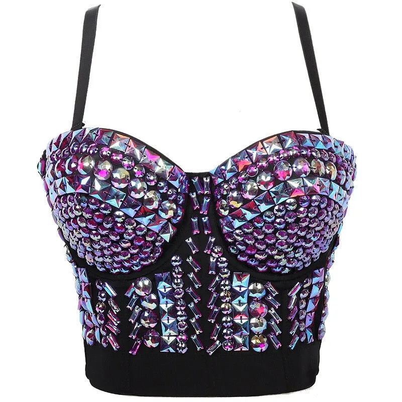 Sexy Luxury Sequined Rhinestone Tank Top Women Clothes Quality Party Corset Woman Bra Camis Blusas High End Crop Tops Ladies