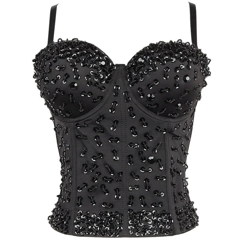 Sexy Luxury Sequined Rhinestone Tank Top Women Clothes Quality Party Corset Woman Bra Camis Blusas High End Crop Tops Ladies