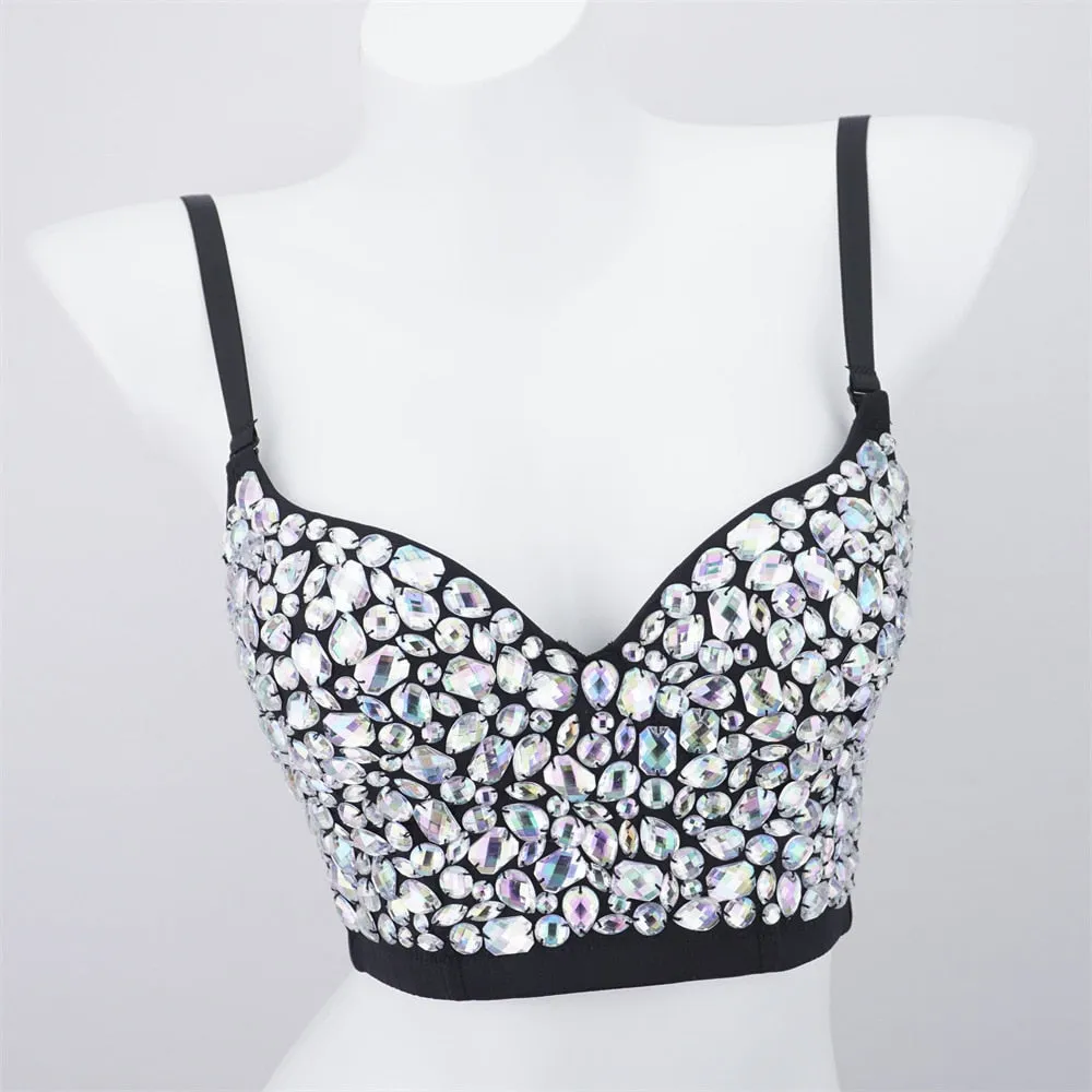 Sexy Luxury Sequined Rhinestone Tank Top Women Clothes Quality Party Corset Woman Bra Camis Blusas High End Crop Tops Ladies