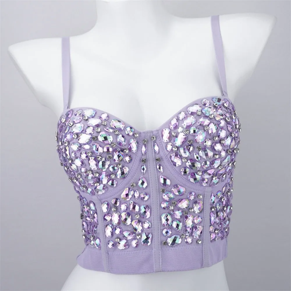 Sexy Luxury Sequined Rhinestone Tank Top Women Clothes Quality Party Corset Woman Bra Camis Blusas High End Crop Tops Ladies