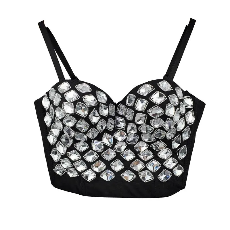 Sexy Luxury Sequined Rhinestone Tank Top Women Clothes Quality Party Corset Woman Bra Camis Blusas High End Crop Tops Ladies