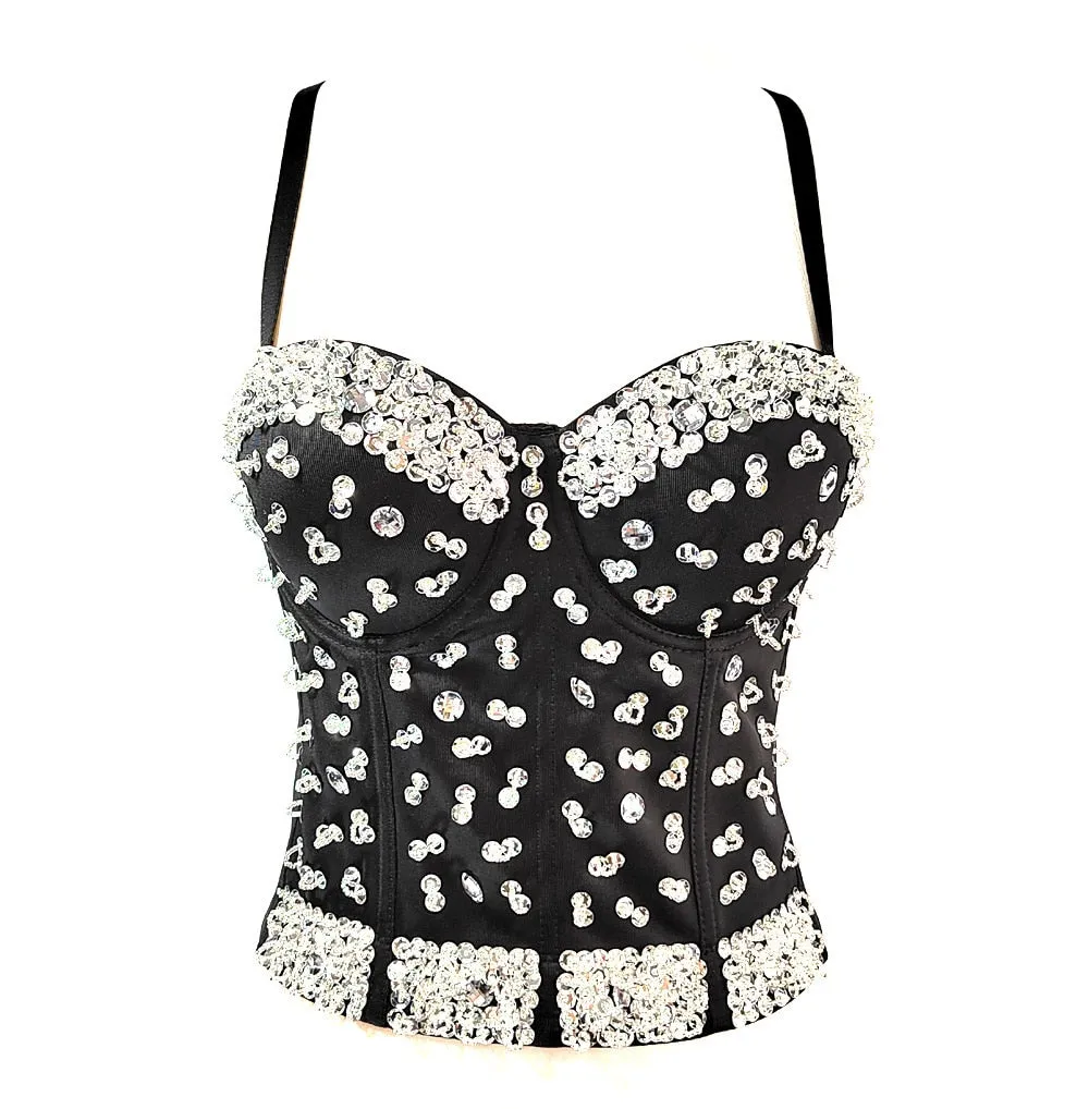 Sexy Luxury Sequined Rhinestone Tank Top Women Clothes Quality Party Corset Woman Bra Camis Blusas High End Crop Tops Ladies