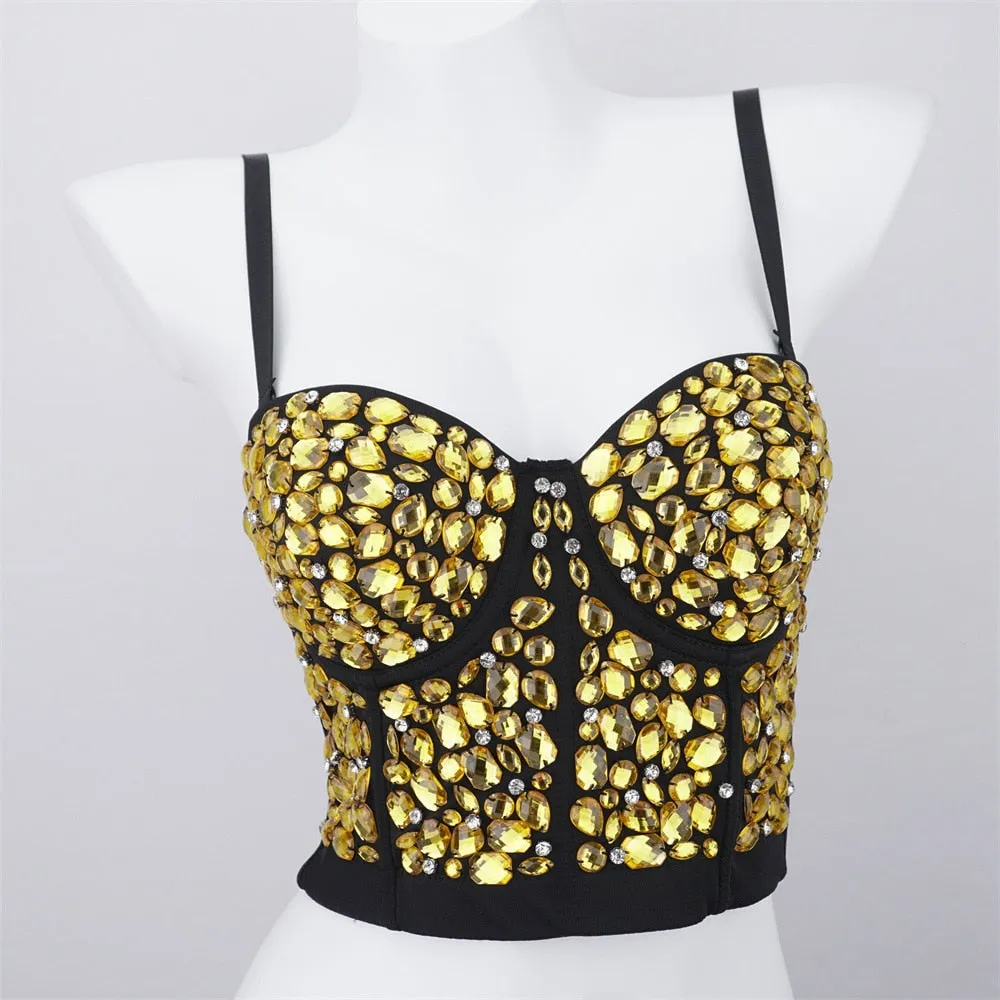 Sexy Luxury Sequined Rhinestone Tank Top Women Clothes Quality Party Corset Woman Bra Camis Blusas High End Crop Tops Ladies