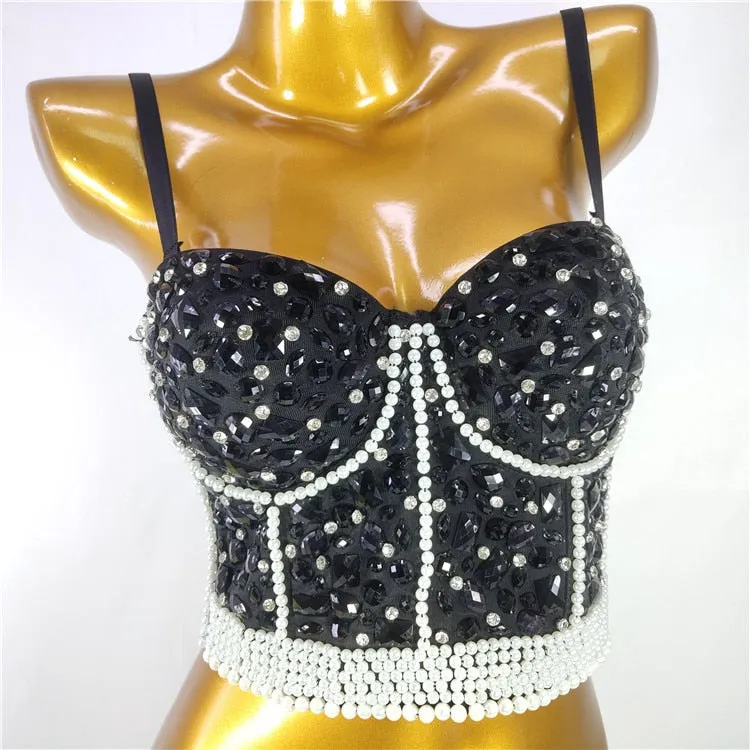 Sexy Luxury Sequined Rhinestone Tank Top Women Clothes Quality Party Corset Woman Bra Camis Blusas High End Crop Tops Ladies