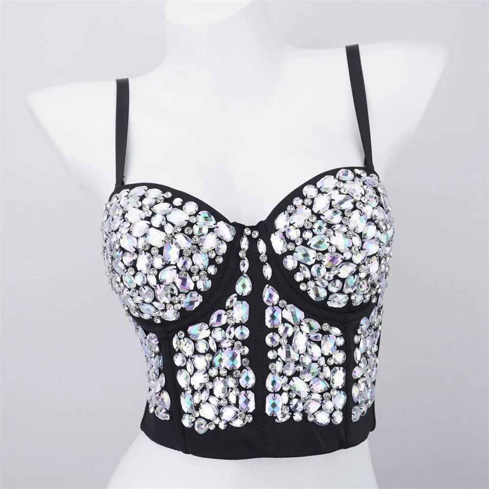 Sexy Luxury Sequined Rhinestone Tank Top Women Clothes Quality Party Corset Woman Bra Camis Blusas High End Crop Tops Ladies