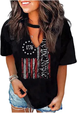 Sexy V Neck T Shirts for Women Tie Dye Hollow Out Blouse Tops Summer Loose Casual Shirt Country Music Graphic Tee Shirts
