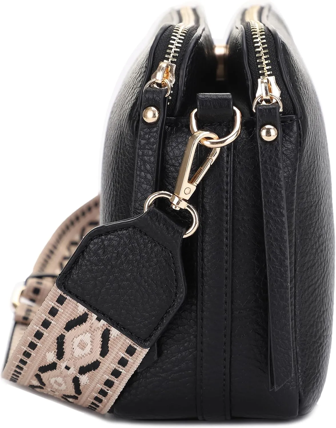 SG SUGU Triple Compartment Crossbody Bag for Women Trendy Vegan Leather Shoulder Bag with 2 inch Wide Guitar Strap