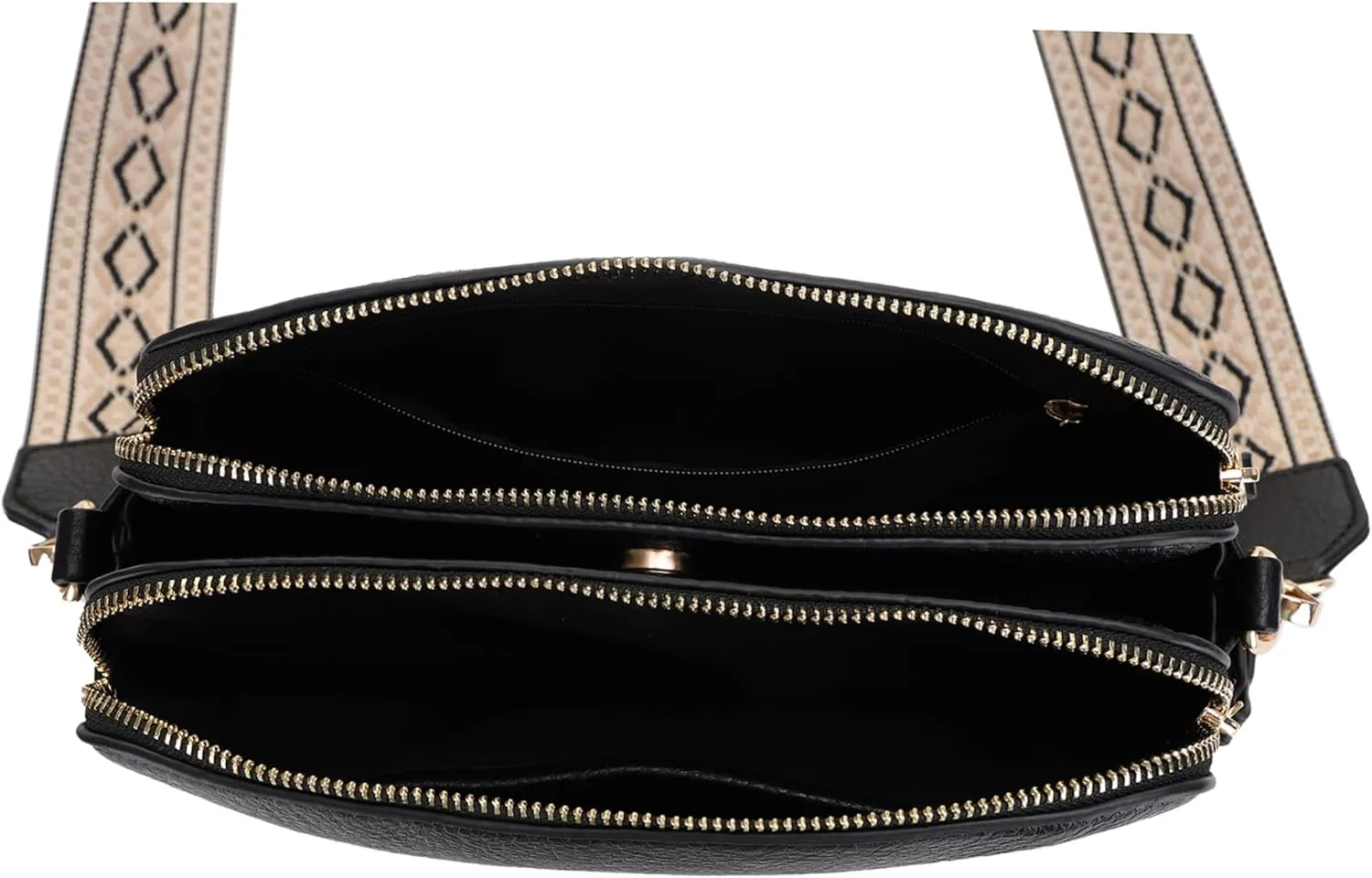 SG SUGU Triple Compartment Crossbody Bag for Women Trendy Vegan Leather Shoulder Bag with 2 inch Wide Guitar Strap