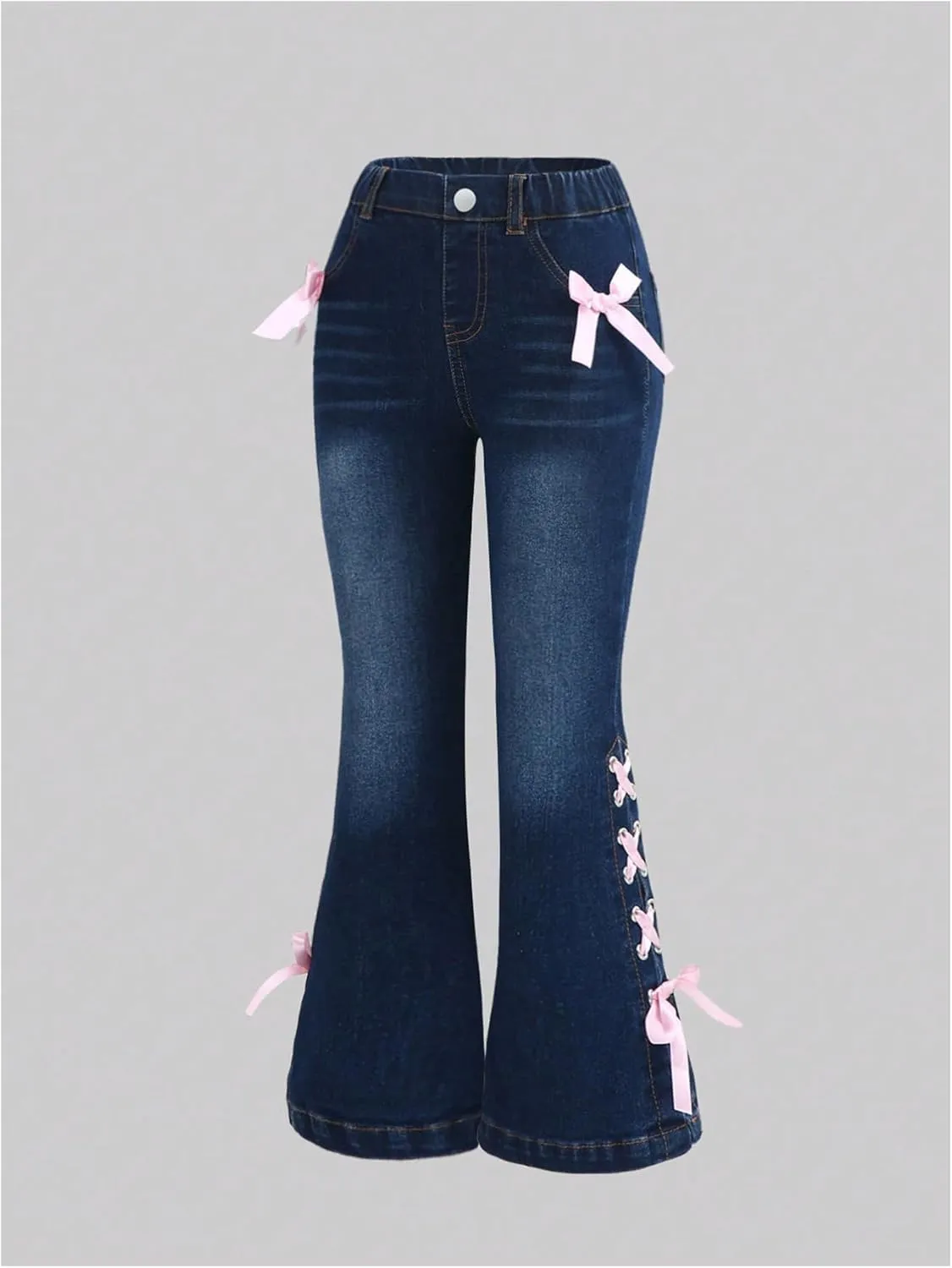 SHENHE Girl's High Waisted Flare Leg Jeans Split Raw Hem Denim Pants with Pockets