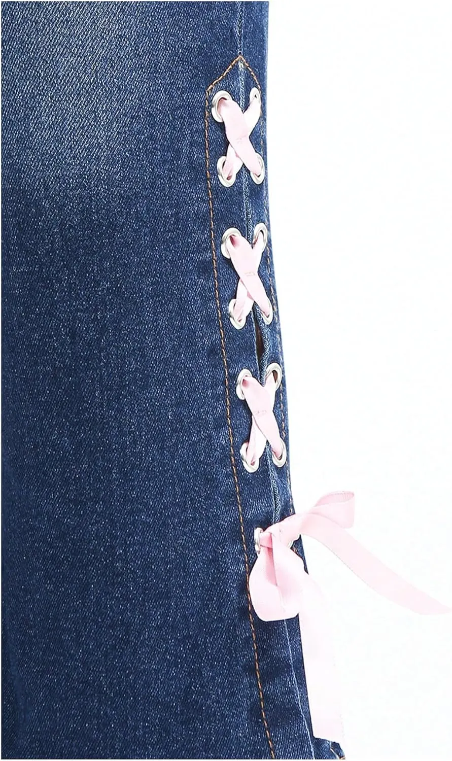 SHENHE Girl's High Waisted Flare Leg Jeans Split Raw Hem Denim Pants with Pockets