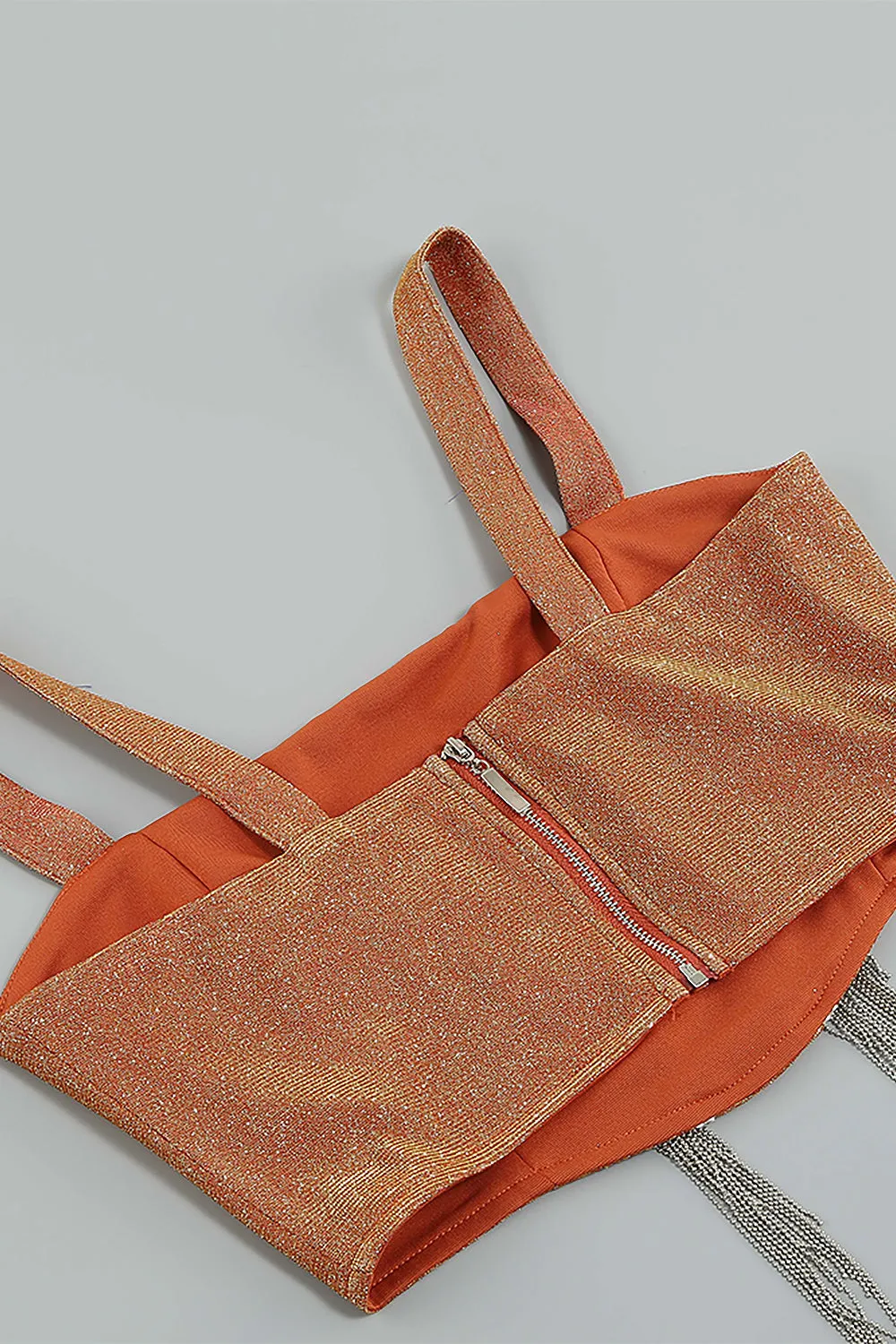 Shiny Glitter Tassel Sleeveless Crop Tops Mini Skirts