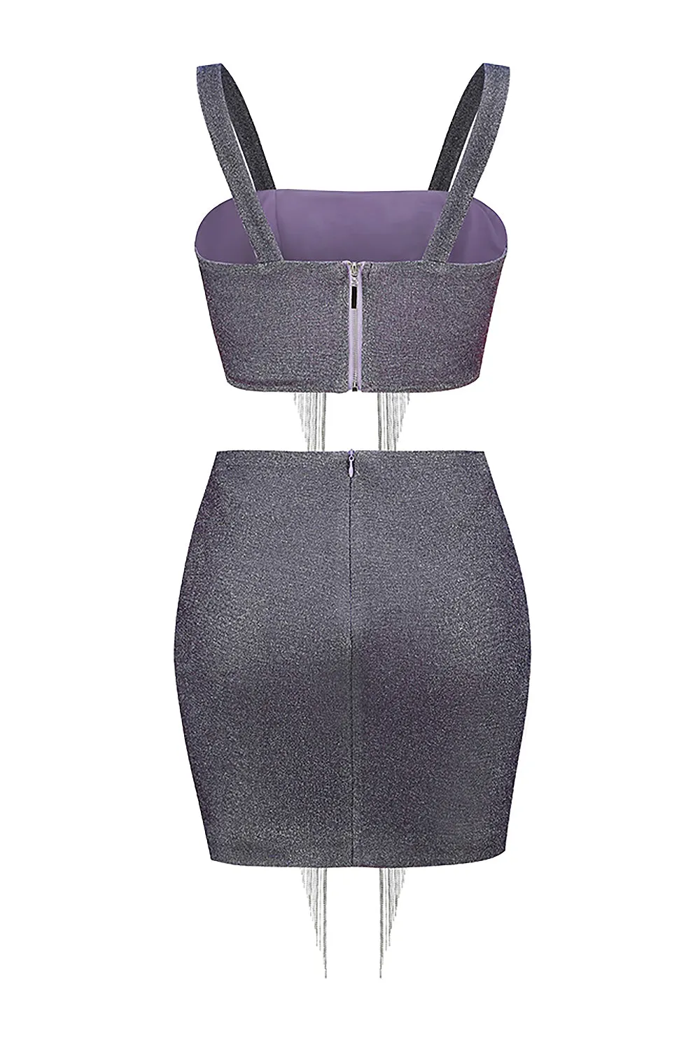 Shiny Glitter Tassel Sleeveless Crop Tops Mini Skirts