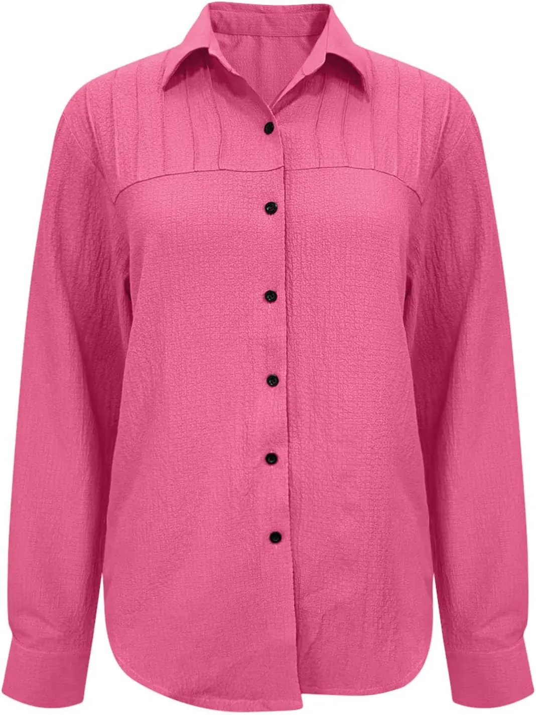 Shirts for Women Long Sleeve Button Down Top Pocket Collared Tunic Solid Loose Casual Daily Womens Fashion Blouses