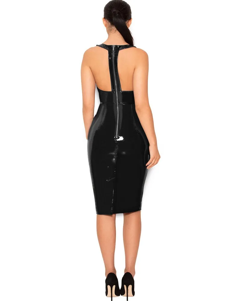 Shop the Hottest Trend S-6XL Shiny Vinyl Latex Leather Dress for Women | Sexy V-Neck Backless Bodycon Dresses | Elegant Party Clubwear