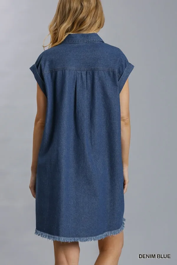 Short Sleeve Collared Button Down Shirt Denim Dress