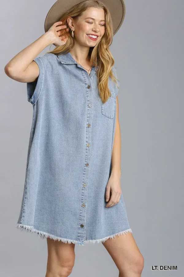 Short Sleeve Collared Button Down Shirt Denim Dress