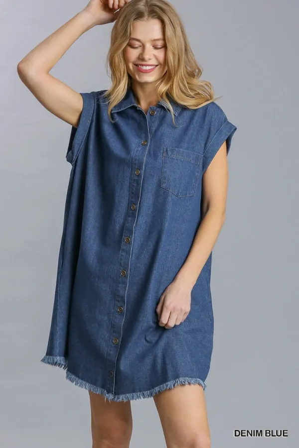 Short Sleeve Collared Button Down Shirt Denim Dress