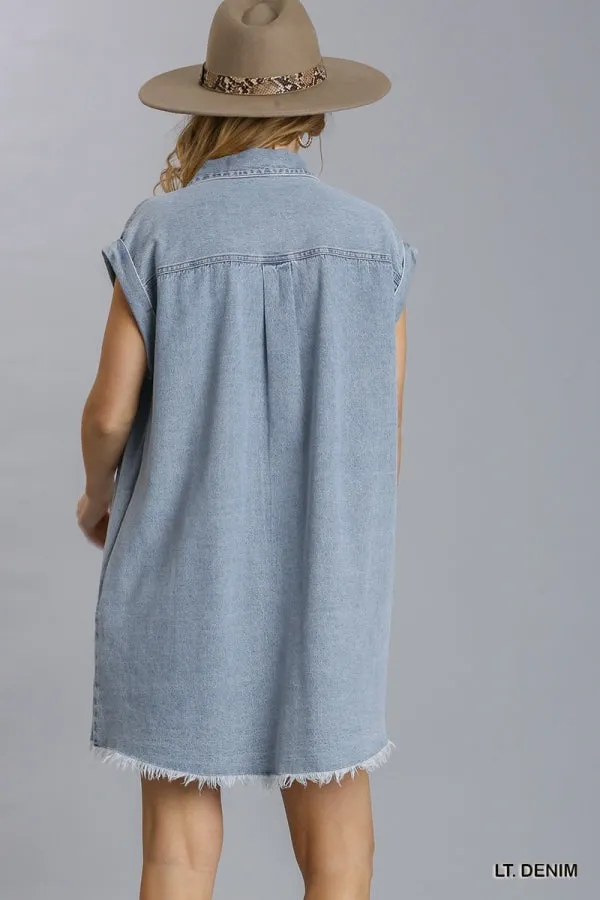 Short Sleeve Collared Button Down Shirt Denim Dress