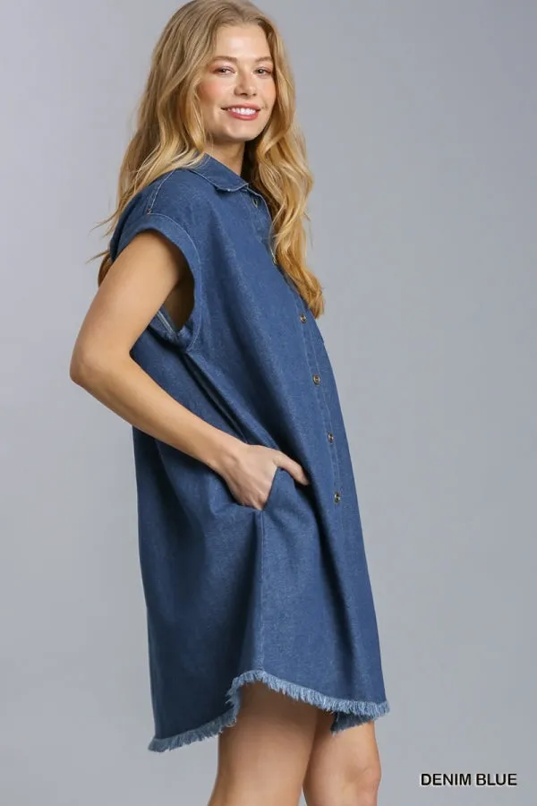 Short Sleeve Collared Button Down Shirt Denim Dress