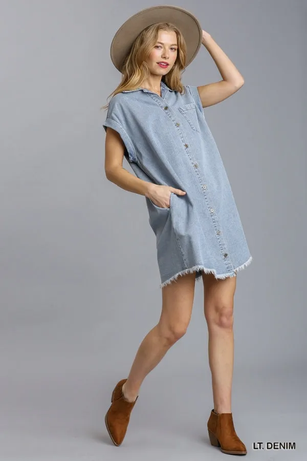 Short Sleeve Collared Button Down Shirt Denim Dress