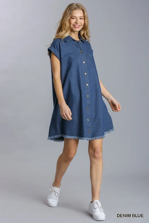 Short Sleeve Collared Button Down Shirt Denim Dress