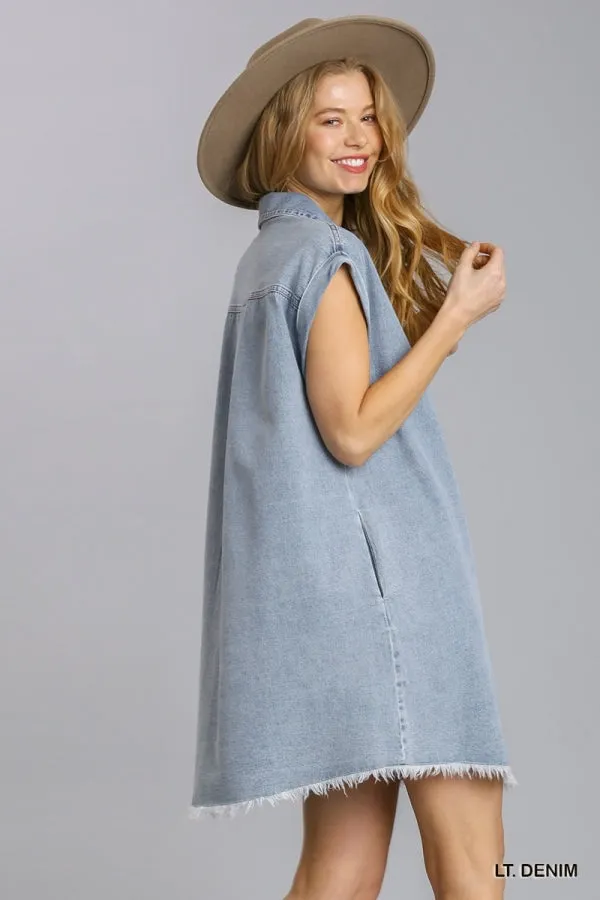 Short Sleeve Collared Button Down Shirt Denim Dress