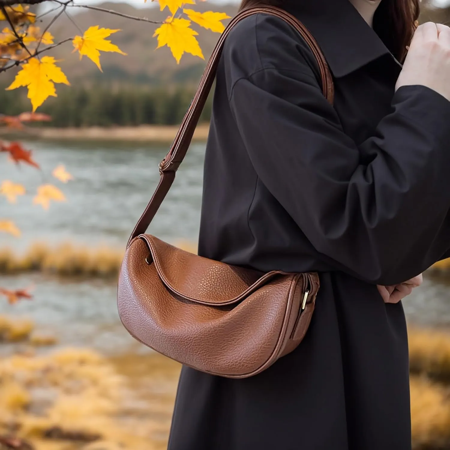Shoulder Bags for Women Vegan Leather Purse Trendy Crossbody Bag Dumpling Purses Tote Handbags with Zip