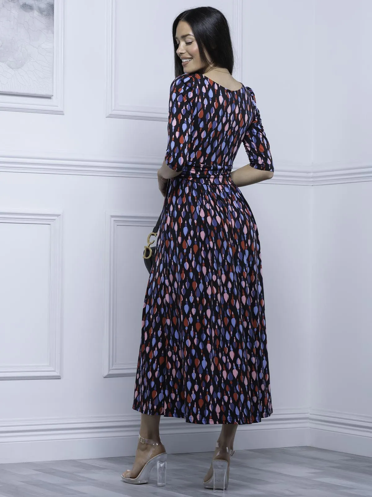 Sienna 3/4 Sleeve Maxi Dress, Navy Multi